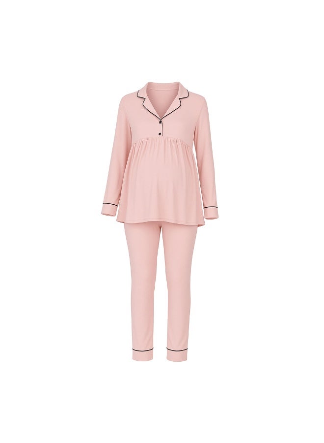 LADY Maternity & Nursing Pajama Set for Women – Soft Turkish Cotton Two-Piece Sleepwear with Front Nursing Buttons - Image 1
