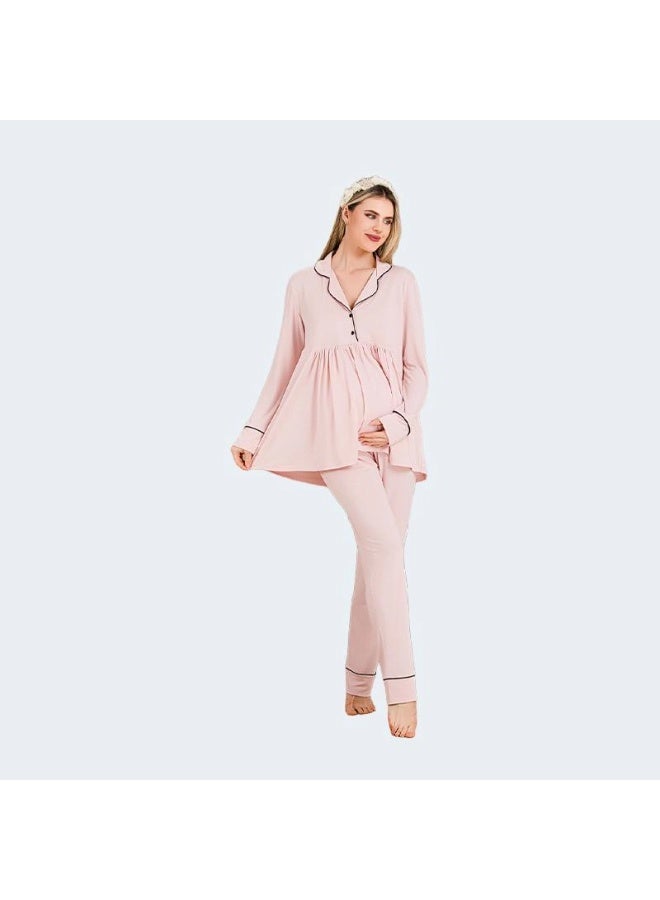 LADY Maternity & Nursing Pajama Set for Women – Soft Turkish Cotton Two-Piece Sleepwear with Front Nursing Buttons - Image 2