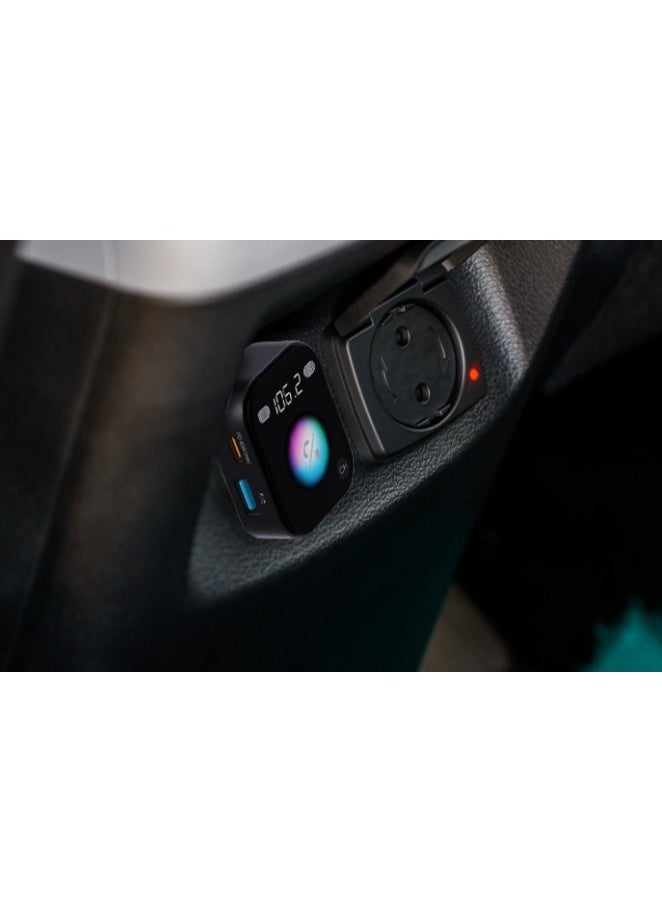 porodo - Dual Microphone FM Transmitter & Charger with Voice Command and Hands-Free Calls / Mood Lighting / Music Playing and Phone Charging - Black - Image 1