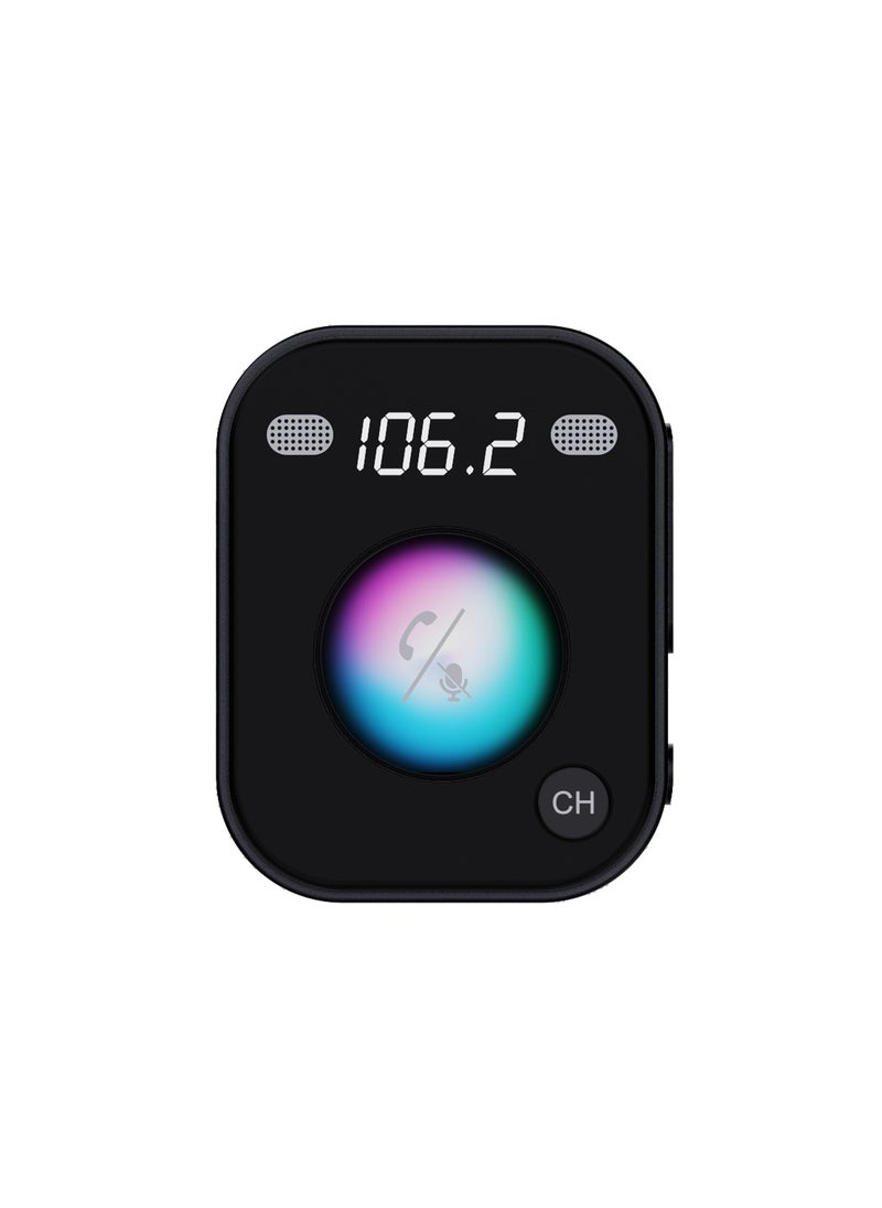 porodo - Dual Microphone FM Transmitter & Charger with Voice Command and Hands-Free Calls / Mood Lighting / Music Playing and Phone Charging - Black - Image 1