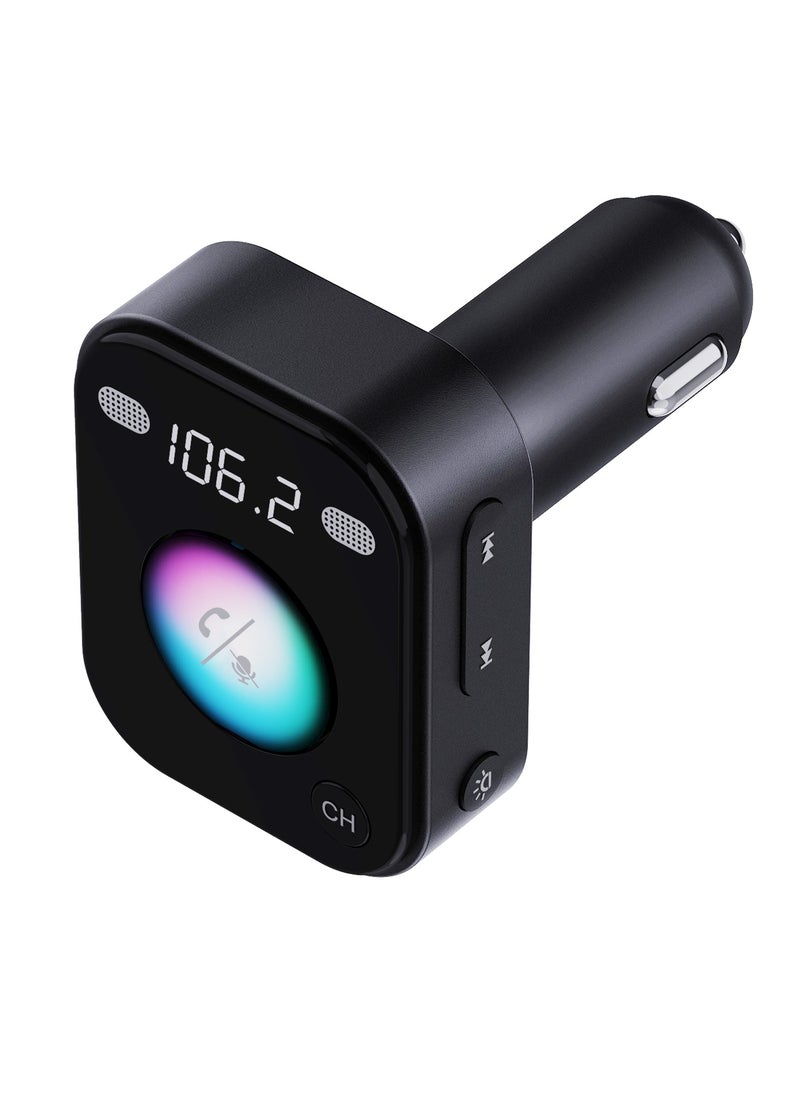 porodo - Dual Microphone FM Transmitter & Charger with Voice Command and Hands-Free Calls / Mood Lighting / Music Playing and Phone Charging - Black - Image 1