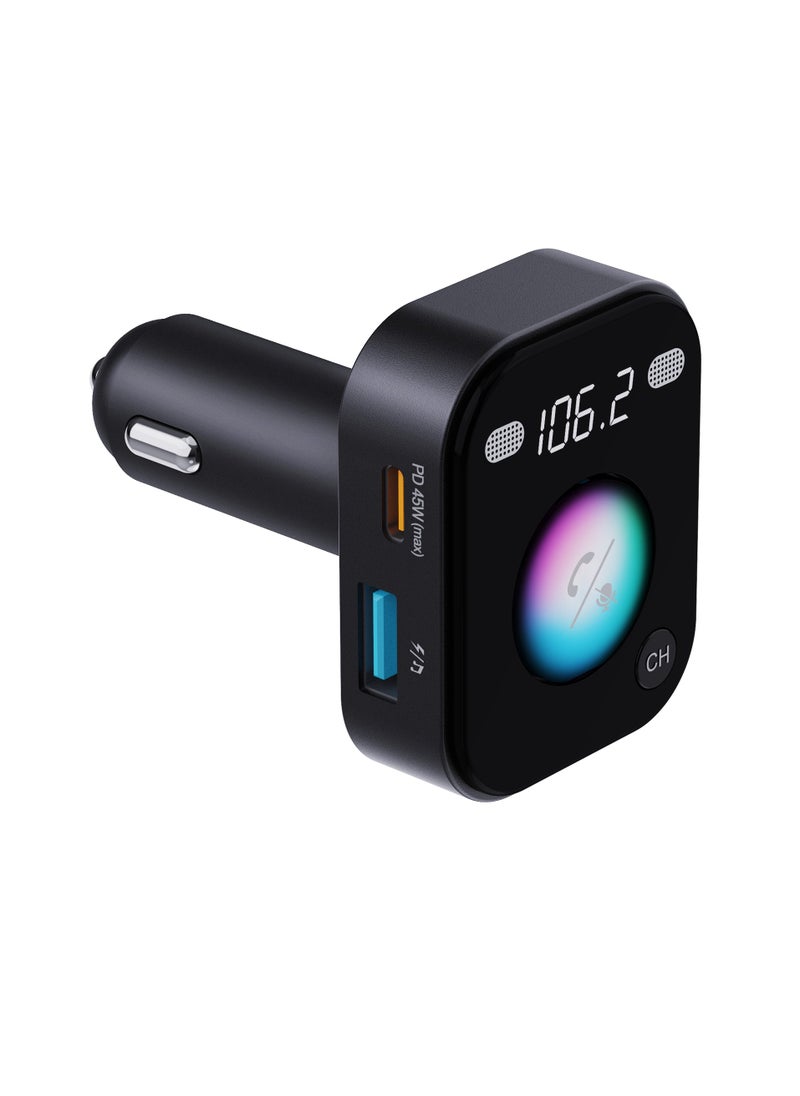 porodo - Dual Microphone FM Transmitter & Charger with Voice Command and Hands-Free Calls / Mood Lighting / Music Playing and Phone Charging - Black - Image 1