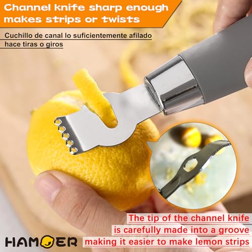 HAMOER Lemon Citrus Zester Tool Cheese Grater for kitchenaid-Multipurpose grooved channel knife scraper,Stainless steel blade and ergonomically designed curved handle - Image 3