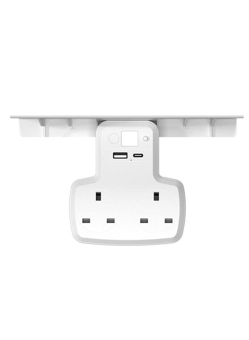 SYOSI Double Plug Adapter with USB and Type C Ports, 2-Way Extension Multi-Socket Wall Charger with Night Light & Shelf, 10A Power Socket for Bedroom, Office, Kitchen - Image 1