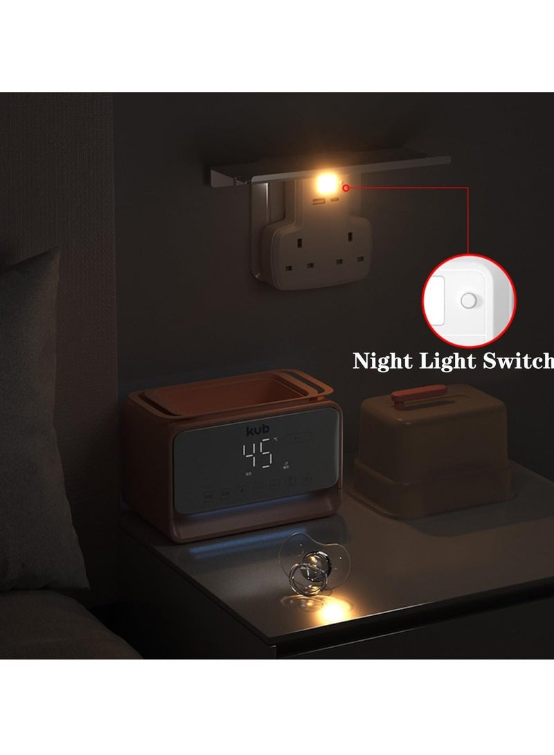 SYOSI Double Plug Adapter with USB and Type C Ports, 2-Way Extension Multi-Socket Wall Charger with Night Light & Shelf, 10A Power Socket for Bedroom, Office, Kitchen - Image 4