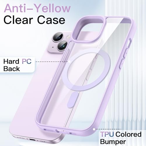 JETech Magnetic Case for iPhone 14 6.1-Inch Compatible with MagSafe, Shockproof Phone Bumper Cover, Solid Color Matte TPU Frame, Anti-Scratch Clear Back (Purple) - Image 3