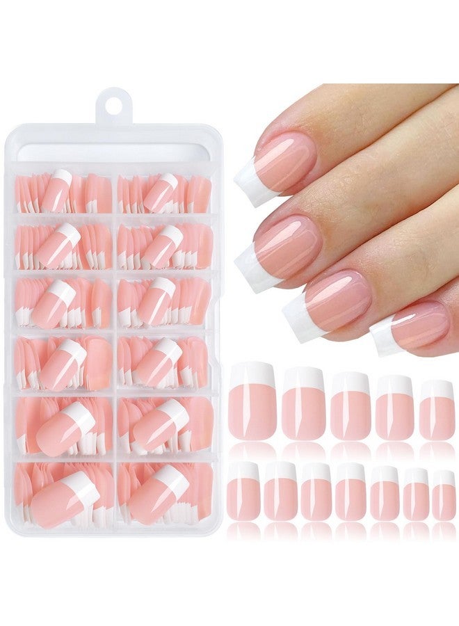 لايفيكس تول 240 قطعة من أظافر الضغط الفرنسية القصيرة مع غراء وعلامة لاصقة، أظافر أكريليك صناعية، أظافر الضغط، أطراف أظافر مربعة، أظافر صناعية لاصقة، أظافر الضغط على الأصابع - Image 1