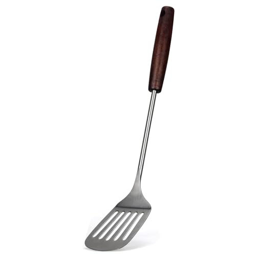 Potency 15Inch Stainless Steel Kitchen Utensils, Metal Professional Cooking Spatula with Wooden Handled for Cooking, Kitchen Tools - Slotted Spatula - Image 1