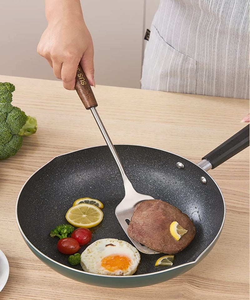 Potency 15Inch Stainless Steel Kitchen Utensils, Metal Professional Cooking Spatula with Wooden Handled for Cooking, Kitchen Tools - Slotted Spatula - Image 3