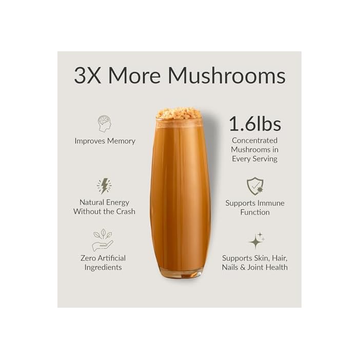 BIOptimizers Mushroom Coffee Alternative – Salted Caramel Drink – Lion’s Mane, Chaga, Reishi + Collagen Peptides for Focus, Energy & Gut Health – Adaptogenic Mushrooms & MCT Powder – 30 Servings - Image 2