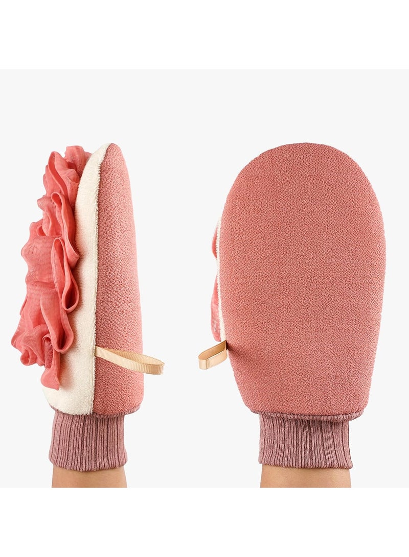 Deep Exfoliating Glove for Shower, Double-Sided Exfoliating Mitt,Massage Body Scrub Gloves for Home Spa, Eco Friendly loofah Sponge, Dead Skin Remover & Body Scrubber Exfoliator (Pink)  - Image 1