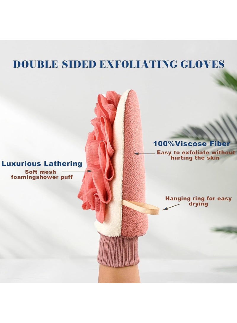 Deep Exfoliating Glove for Shower, Double-Sided Exfoliating Mitt,Massage Body Scrub Gloves for Home Spa, Eco Friendly loofah Sponge, Dead Skin Remover & Body Scrubber Exfoliator (Pink)  - Image 2