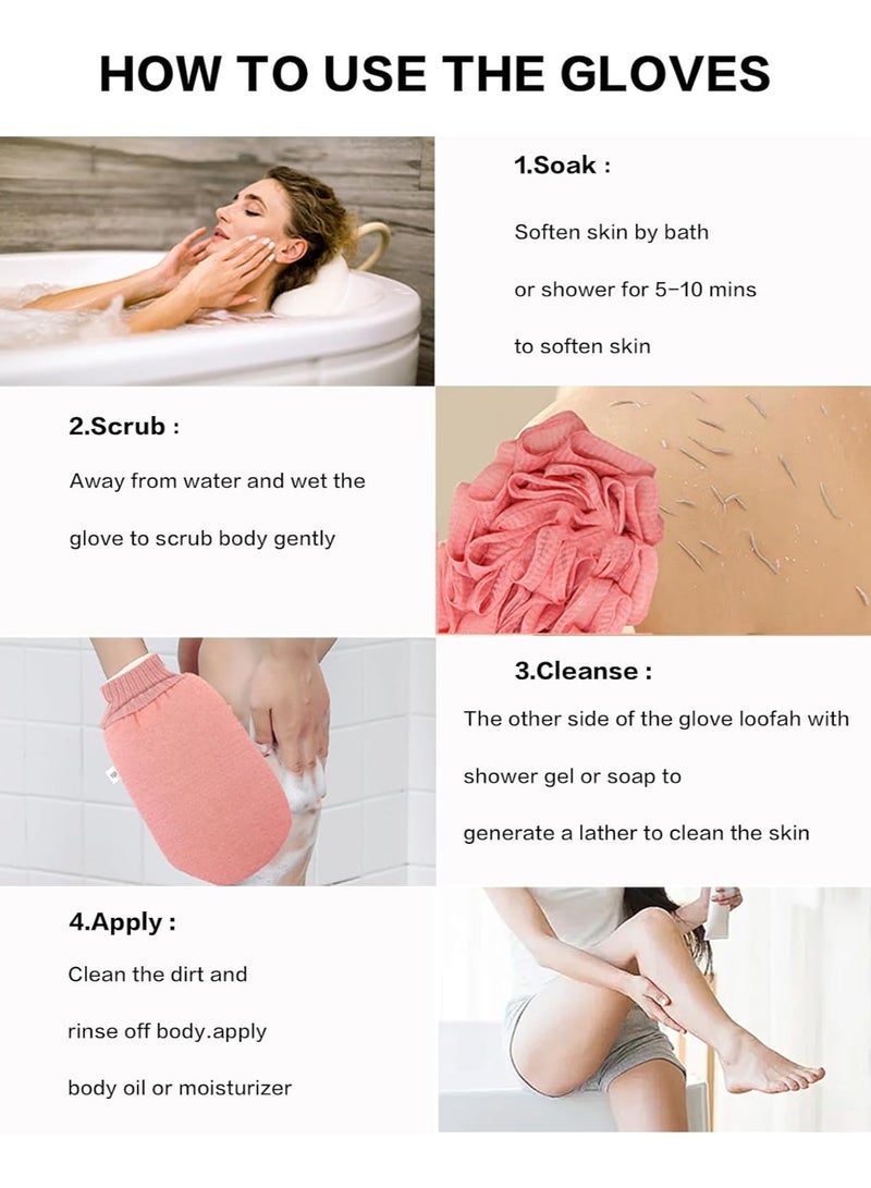 Deep Exfoliating Glove for Shower, Double-Sided Exfoliating Mitt,Massage Body Scrub Gloves for Home Spa, Eco Friendly loofah Sponge, Dead Skin Remover & Body Scrubber Exfoliator (Pink)  - Image 3