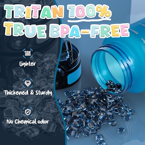 OLDLEY Kids Water Bottle for School, 12 oz (2 lids) BPA-Free Reusable Leak-proof Durable Tritan Plastic Water Bottles with Straw & Chug Lids, Anti-dust Spout Cover (Blue) - Image 3