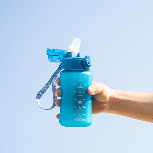 OLDLEY Kids Water Bottle for School, 12 oz (2 lids) BPA-Free Reusable Leak-proof Durable Tritan Plastic Water Bottles with Straw & Chug Lids, Anti-dust Spout Cover (Blue) - Image 2