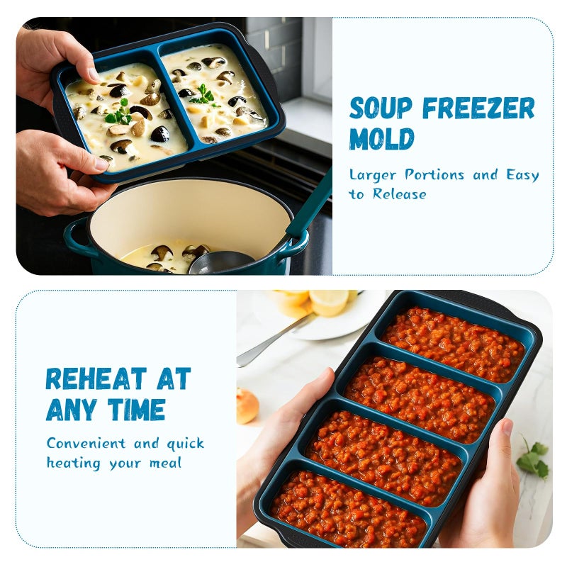 GORCI Silicone Freezer Tray With Lid, 8 Large 1 Cup Soup Freezer Molds, Soup Freezer Container for Meal Prepping, Large Ice Cube Trayï¼Œ Perfect for Storing Leftovers, Sauces, Lasagna, 2-Pack - Image 4