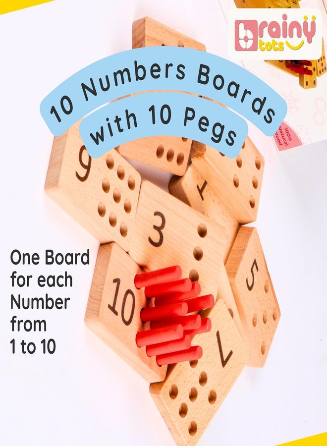 BrainyTots Montessori Counting Peg Board Toy for Kids 1–3 Years | Early Learning Math Activity Set with 10 Wooden Number Boards, 10 Pegs, Storage Pouch & Play Guide for Toddler Brain Development - Image 2