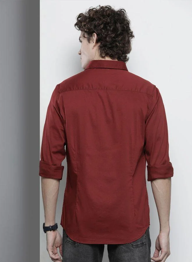 The Indian Garage Co The Indian Garage Co Men Maroon Slim Fit Solid Casual Shirt