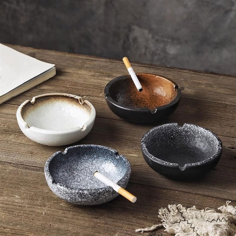 Ash Holder Chinese Ceramic Ashtray Round Tabletop for Office Dining Room Living Outdoor Garden(White) - Image 4