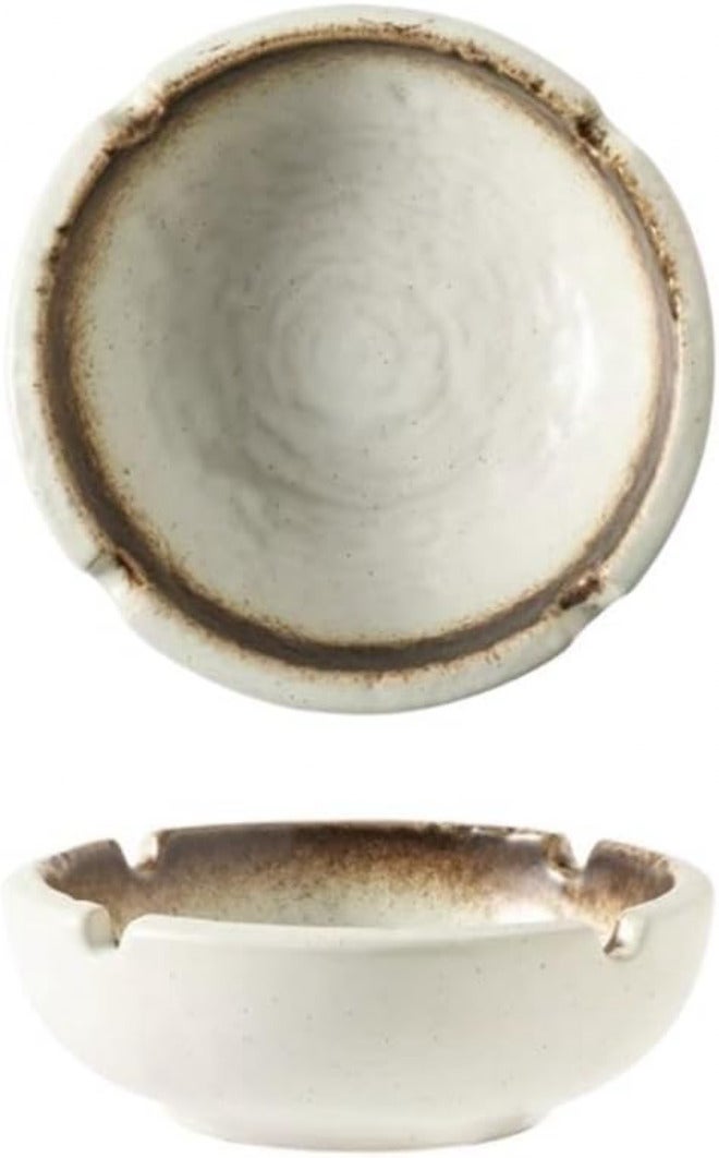 Ash Holder Chinese Ceramic Ashtray Round Tabletop for Office Dining Room Living Outdoor Garden(White) - Image 1