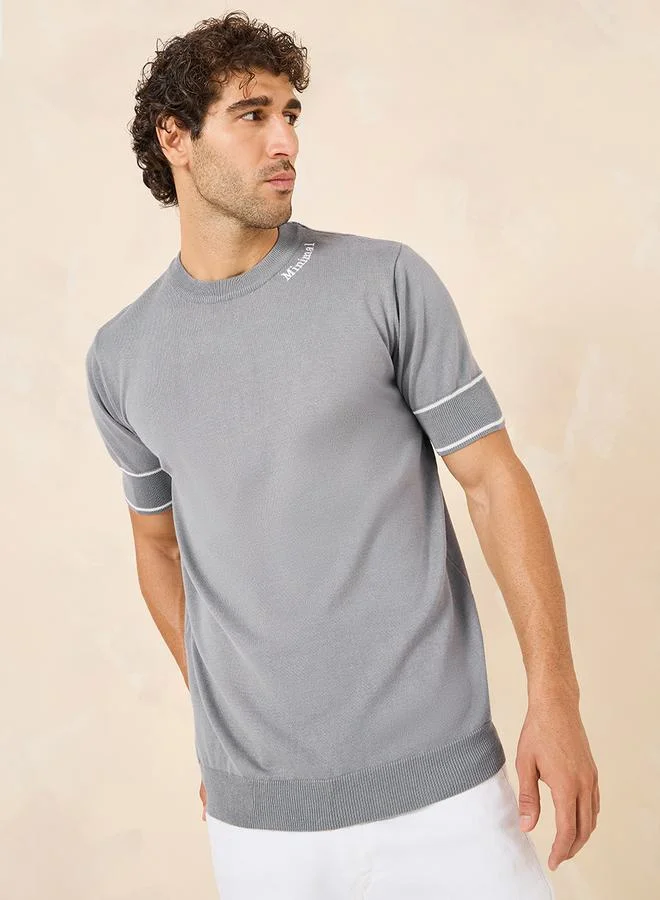 Styli Lightweight Knit Embroidery Text Regular Fit T-Shirt