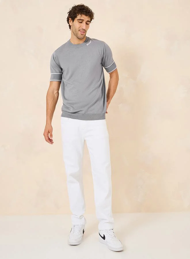 Styli Lightweight Knit Embroidery Text Regular Fit T-Shirt