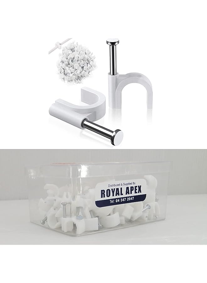 Electrical Cable Wire Round Clips, Steel Nails Tacks Holder for Organizing Electric Wires Cables Lines - White (16mm - 100Pcs)