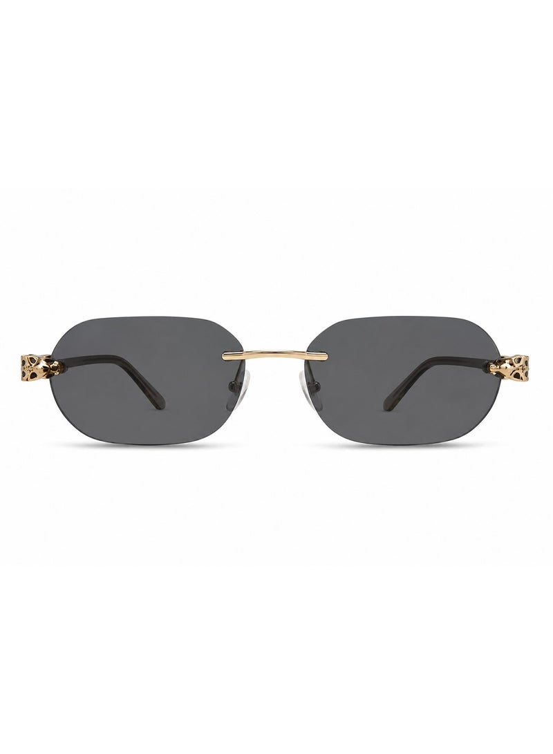 POLITE Cheetah Frameless Sunglass – Black Lens Gold Frame Square Fashion Glasses for Women - Image 1