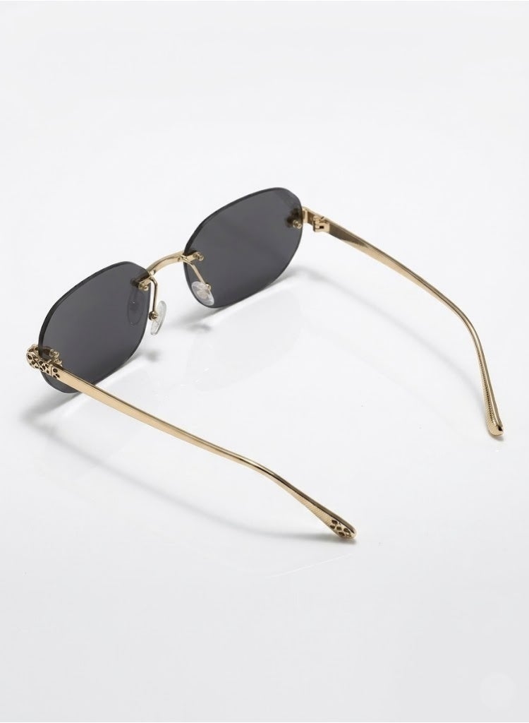 POLITE Cheetah Frameless Sunglass – Black Lens Gold Frame Square Fashion Glasses for Women - Image 2
