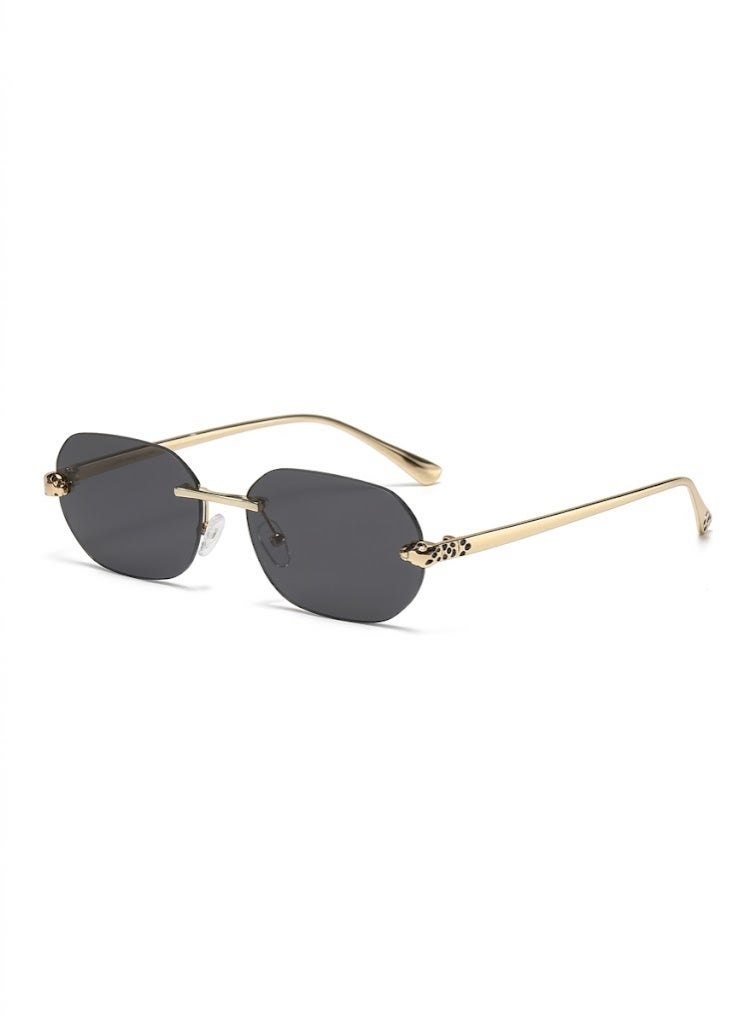 POLITE Cheetah Frameless Sunglass – Black Lens Gold Frame Square Fashion Glasses for Women - Image 3