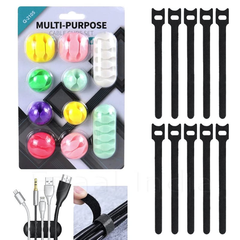 Epaal Epaal 20 pcs Multicolor Cord Cable Wire Holder Protector Organiser Accessories Self Adhesive Cable Straps Hook and Loop Cable Ties for Home Office Car Desktop Laptop Computer  - Image 1
