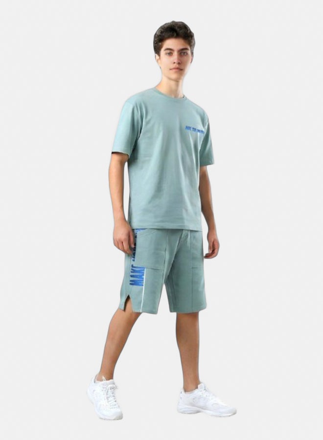 Bongo Boys Cotton T-shirt & Shorts Set Baby Blue - Kids Summer Outfit, Comfortable Casual Wear