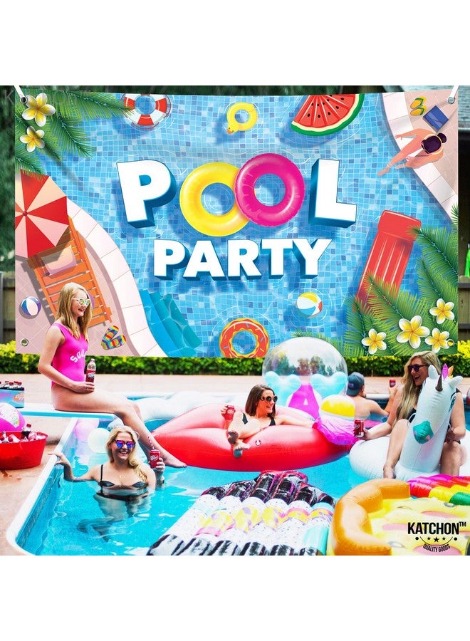 KATCHON Pool Party Banner For Pool Party Decorations Xtralarge 72X44 Inch ; Pool Party Backdrop Pool Birthday Party Decorations ; Pool Party Sign Swim Party Decorations Summer Party Decorations - Image 3