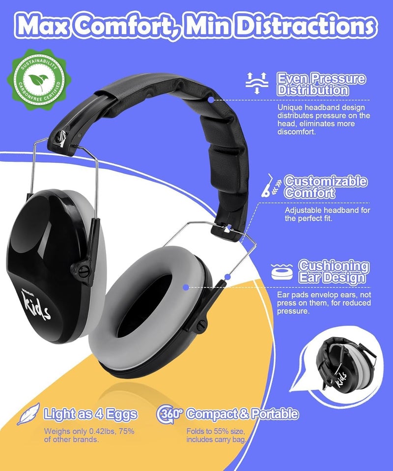PROHEAR 032 2.0 Noise Cancelling Headphones for Kids - 25dB Noise Reduction - Adjustable Sensory Ear Protection Muffs for Concert, Fireworks, Monster Truck Shows, School - Black - Image 4