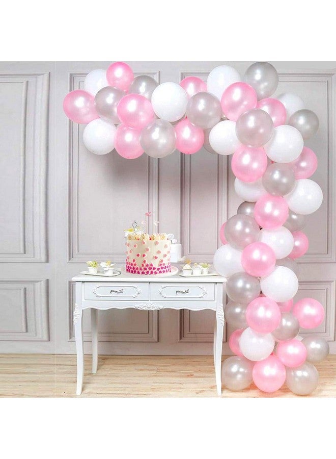 تريشرا بالونات TRISHRA Party Products عالية الدقة ذات اللمسة المعدنية لتزيين حفلات أعياد الميلاد/الذكرى السنوية، عبوة من 25 بالونًا فضيًا وورديًا وأبيض - Image 2
