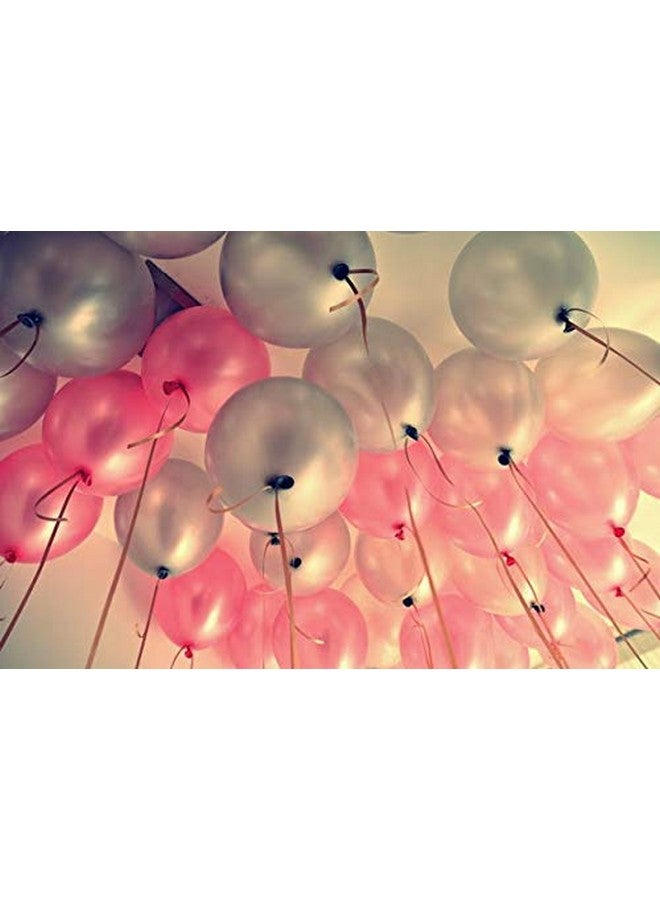 تريشرا بالونات TRISHRA Party Products عالية الدقة ذات اللمسة المعدنية لتزيين حفلات أعياد الميلاد/الذكرى السنوية، عبوة من 25 بالونًا فضيًا وورديًا وأبيض - Image 1