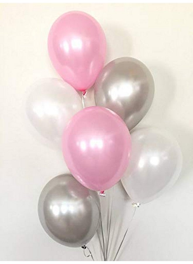 تريشرا بالونات TRISHRA Party Products عالية الدقة ذات اللمسة المعدنية لتزيين حفلات أعياد الميلاد/الذكرى السنوية، عبوة من 25 بالونًا فضيًا وورديًا وأبيض - Image 3