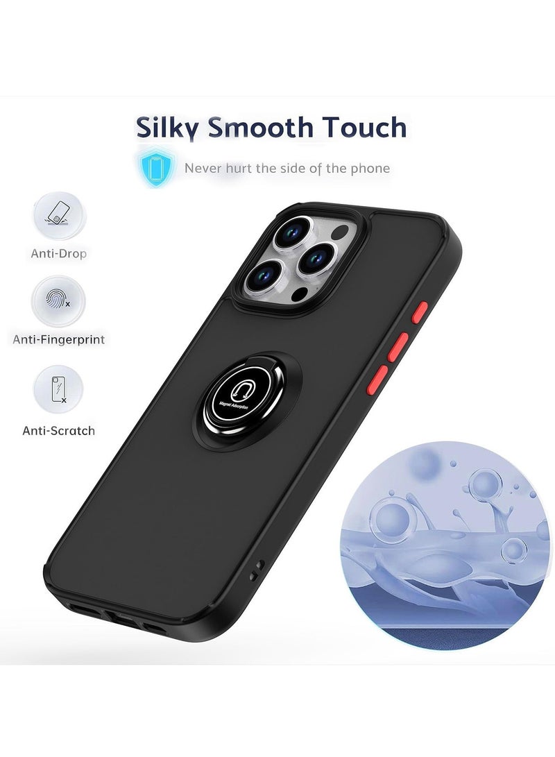 ELTRAZONE iPhone 16 Pro Case – Black Matte Shockproof Bumper with Metal Ring Holder Kickstand & Magnetic Car Mount - Image 4