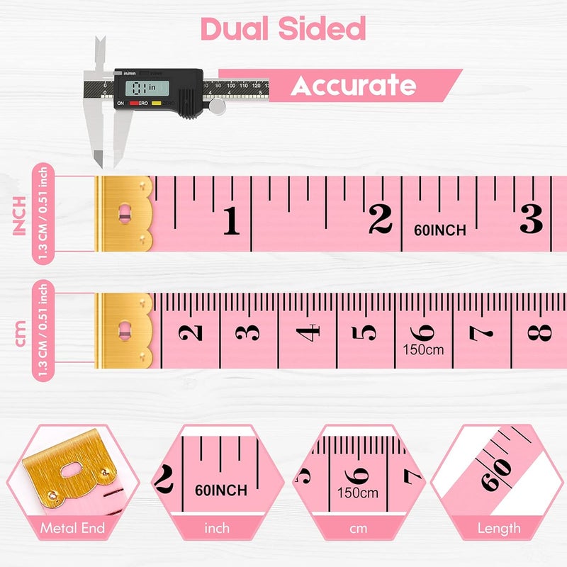 iBayam Tape Measure, Soft Ruler Measuring Tape for Body Weight Loss Fabric Sewing Tailor Cloth Vinyl Measurement Craft Supplies, 60-Inch Double Scale Ruler, 5-Pack - Image 3