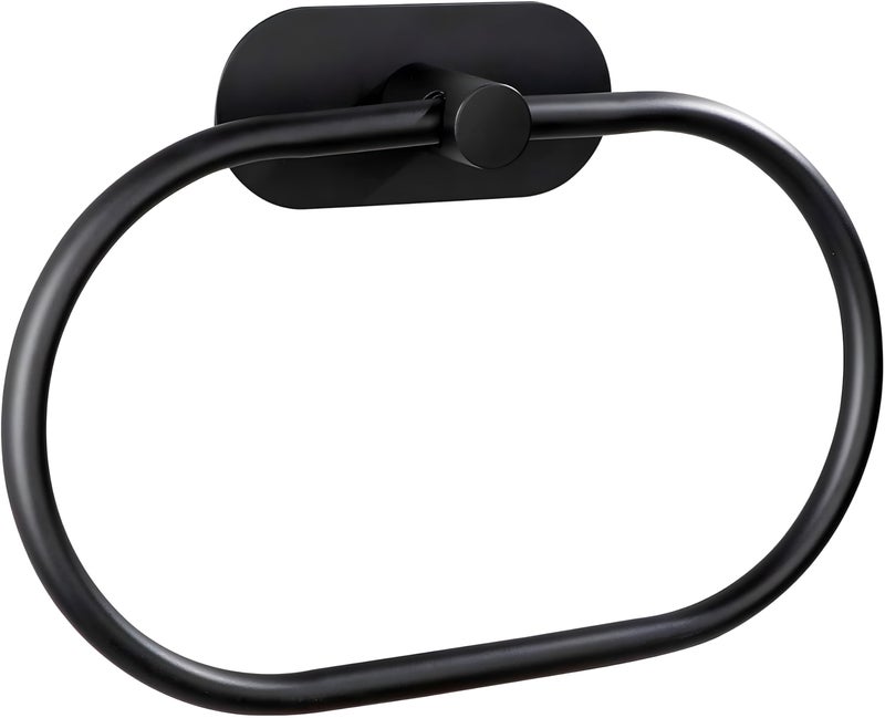 Towel Holder/Bath Towel Ring, Self Adhesive Hand Towel Ring for Bathroom, Stainless Steel Adhesive Hand Towel Holder, No Drilling - Modern Wall Mounted Round Towel Holder (Black)