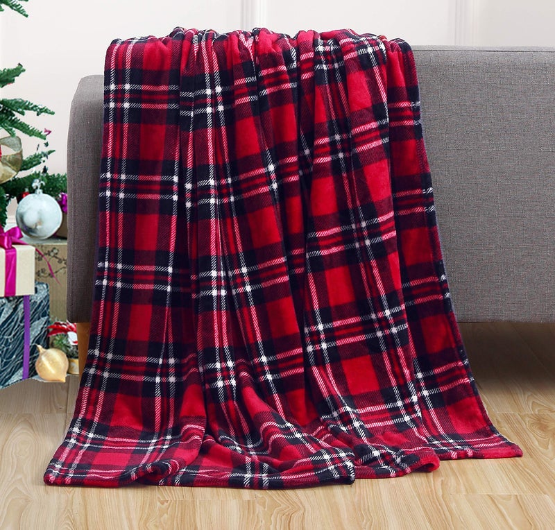 Valerian Elegant Comfort Velvet Touch Ultra Plush Christmas Holiday Printed Fleece Throw/Blanket-50 x 60inch  (Plaid) - Image 1