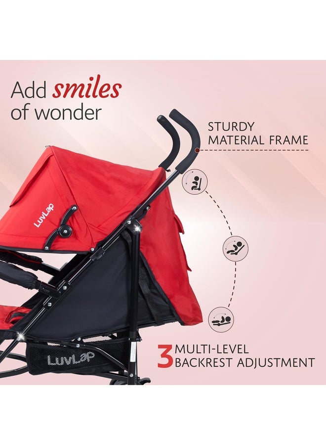 Luvlap City Baby Stroller/Buggy, Lightweight, Compact & Travel Friendly pram, for 6-36 Months Baby, 5 Point Safety Harness, Adjustable seat Recline, extendable Canopy, 15Kg Capacity (Red) - Image 4