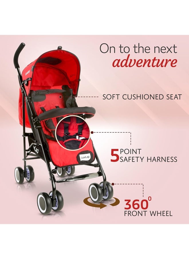 Luvlap City Baby Stroller/Buggy, Lightweight, Compact & Travel Friendly pram, for 6-36 Months Baby, 5 Point Safety Harness, Adjustable seat Recline, extendable Canopy, 15Kg Capacity (Red) - Image 2