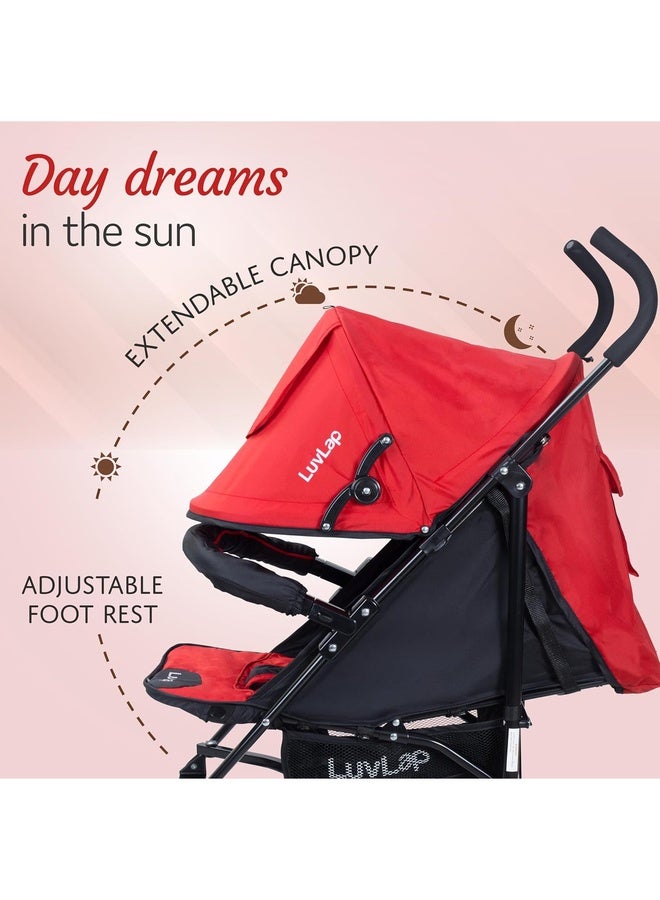 Luvlap City Baby Stroller/Buggy, Lightweight, Compact & Travel Friendly pram, for 6-36 Months Baby, 5 Point Safety Harness, Adjustable seat Recline, extendable Canopy, 15Kg Capacity (Red) - Image 3