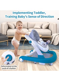 Cute ninos Foldable Baby Walker, 3 in 1 Toddler Walker Bouncer, Learning-Seated, Walk-Behind, Music, Adjustable Height, High Back Padded Seat, Detachable Trampoline Mat, Activity Walker with Toys (Blue)  - Image 3