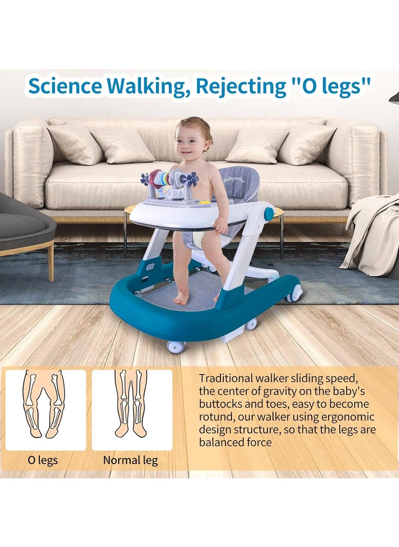 Cute ninos - Foldable Baby Walker, 3 in 1 Toddler Walker Bouncer, Learning-Seated, Walk-Behind, Music, Adjustable Height, High Back Padded Seat, Detachable Trampoline Mat, Activity Walker with Toys (Blue) - Image 1