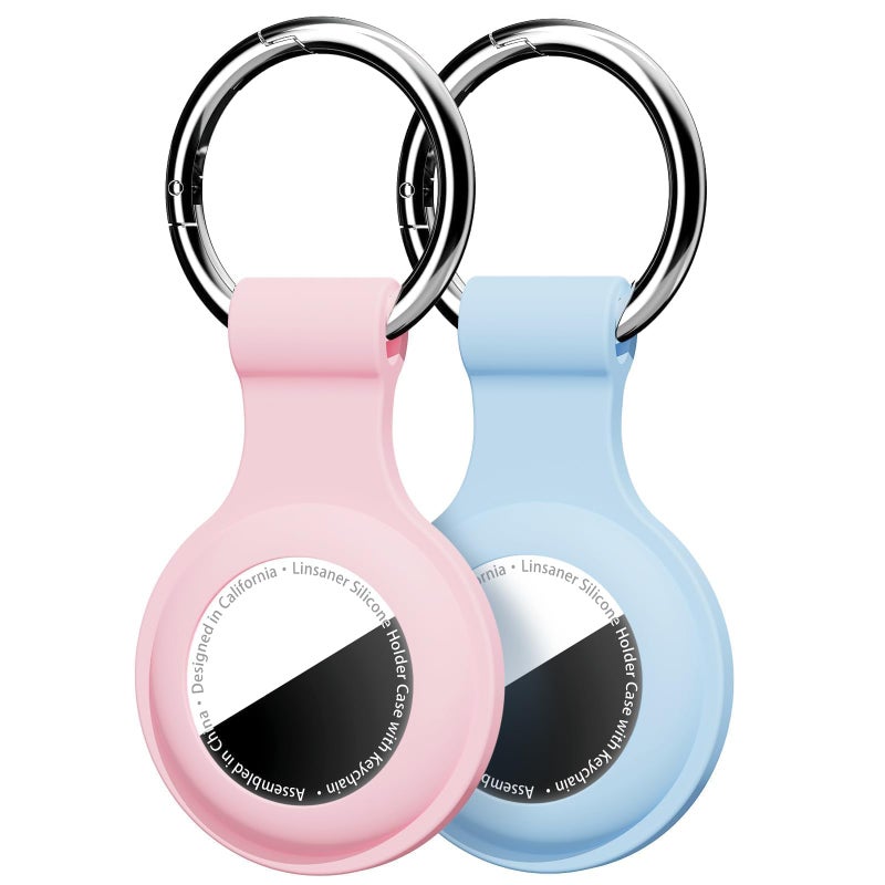 Linsaner [2 Pack] Case for AirTag 2nd Gen (2026) & 1st Gen, Silicone Holder Keychain Key Ring, Protective Cover for Apple for Air Tags, GPS Finder Accessories (Pink/Grey Blue) - Image 1