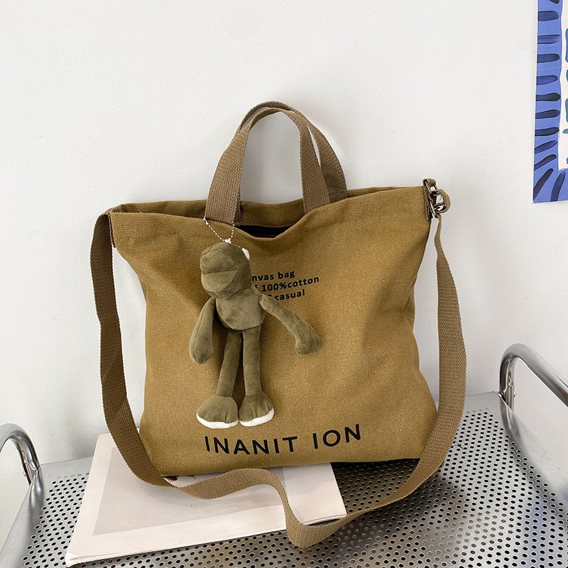 Canvas Shoulder Tote Bag with Letters - Image 4