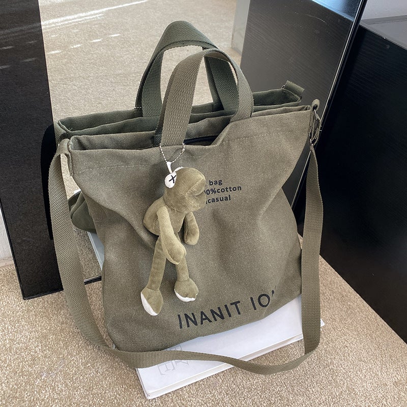 Canvas Shoulder Tote Bag with Letters - Image 2