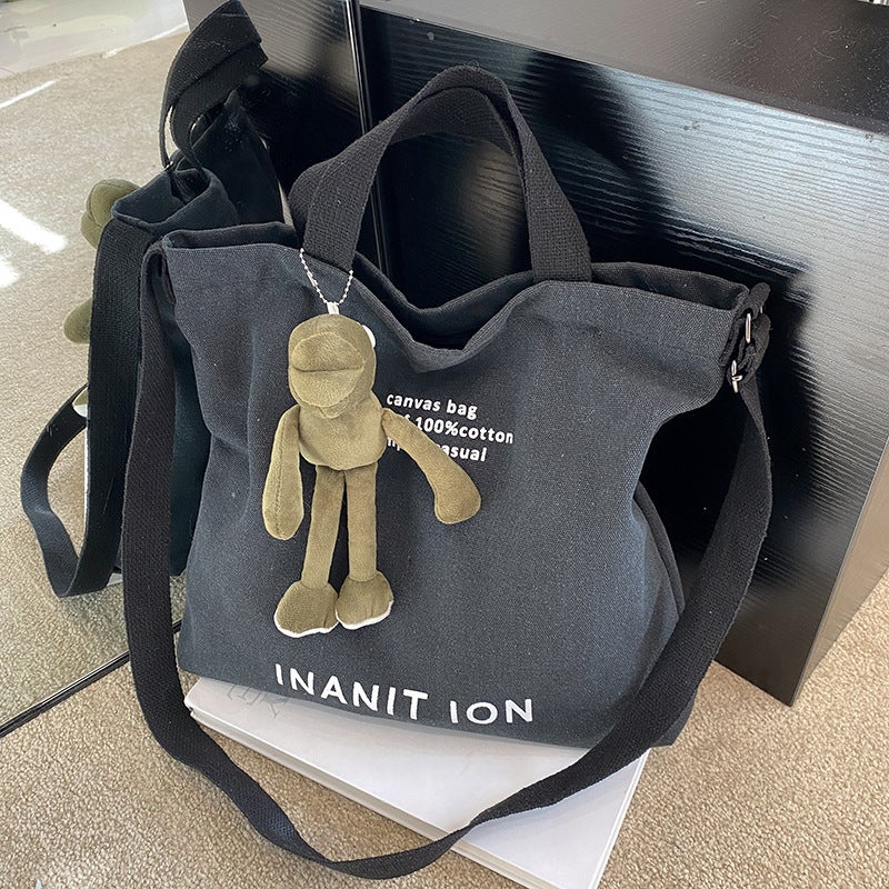 Canvas Shoulder Tote Bag with Letters - Image 3
